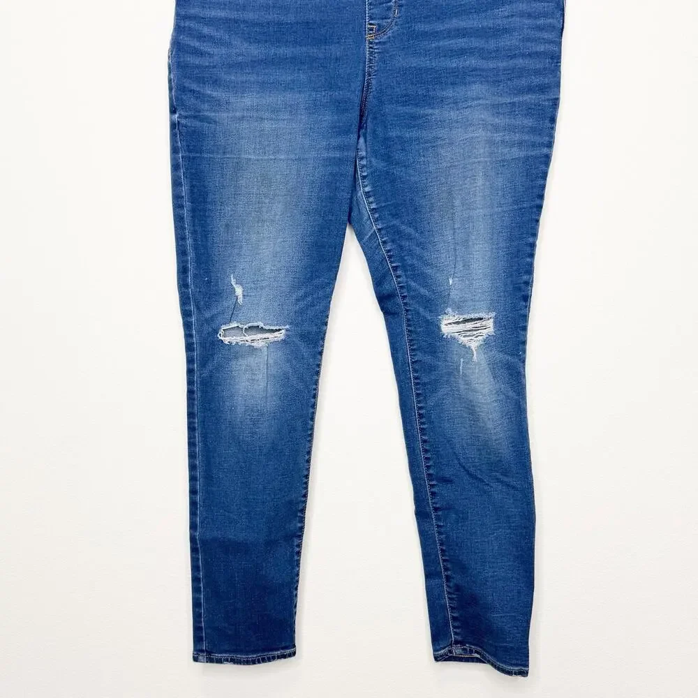 OLD NAVY Rockstar Jeggings High Rise Distressed Indigo Medium Worn Womens Sz 18